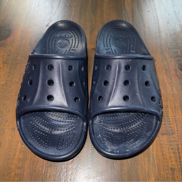 CROCS Baya Unisex Sandals Comfort Blue Shoes Slides Open Toe Spellout M8 W10 - Picture 4 of 6